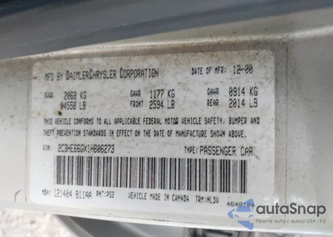 2001 Chrysler 300M from USA, damaged, VIN 2C3HE66GX1H606273